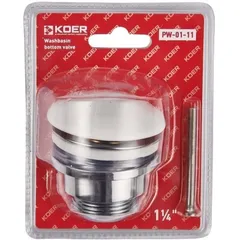 Донный клапан для умывальника Koer PW-01-11 1 1/4'' (кнопка) (Белая керамическая накладка) (KR3405)