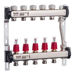 Коллектор с расходомерами и термостатическими клапанами с байпасом Roho R814-05 - 1"х 5 вых. (RO0048)